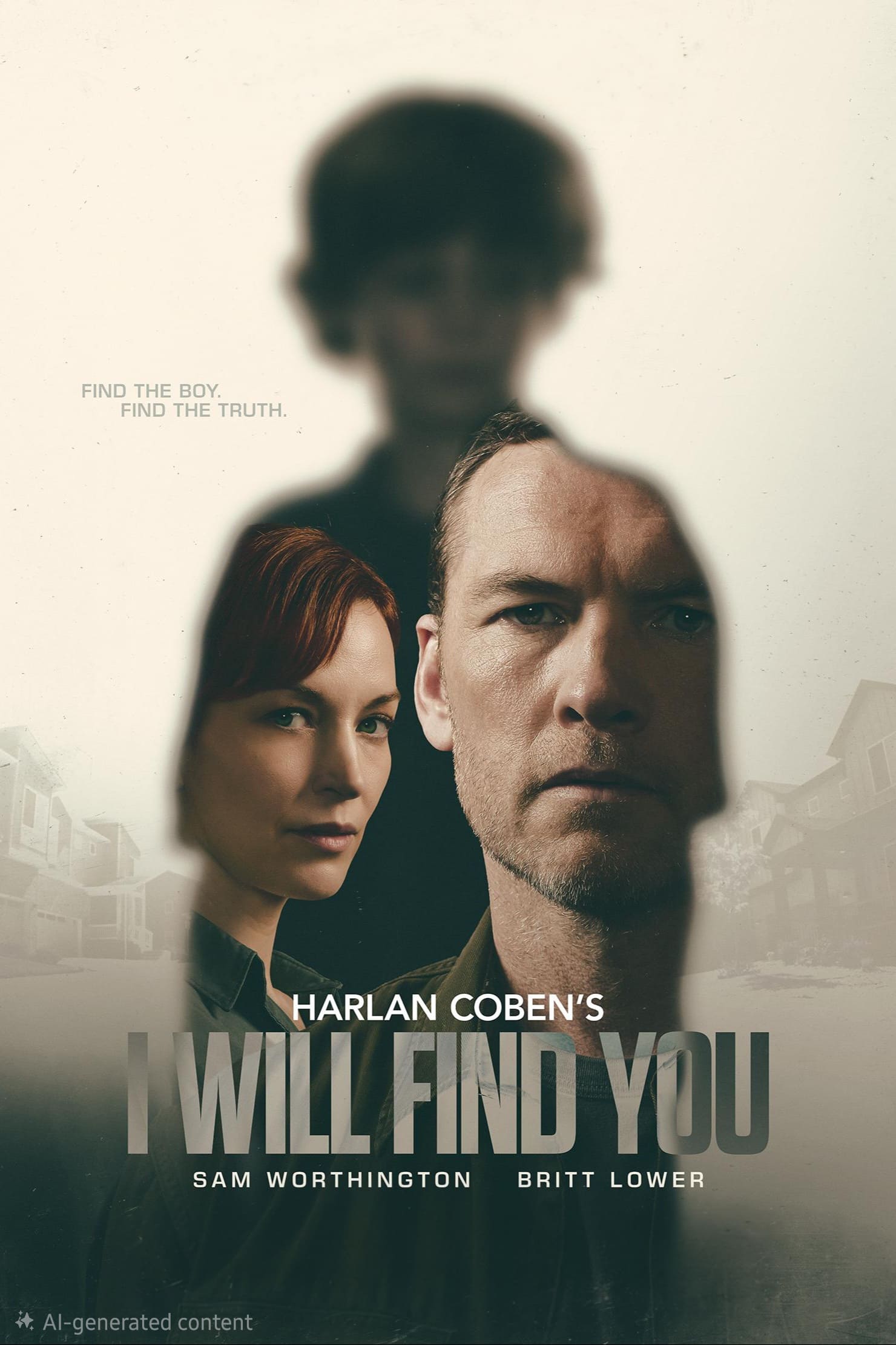 Poster for I Will Find You shows two adults’ faces and the silhouette of a boy above them, with the text: Find the boy. Find the truth. Starring Sam Worthington and Britt Lower. Now streaming on IPTV Netherland.