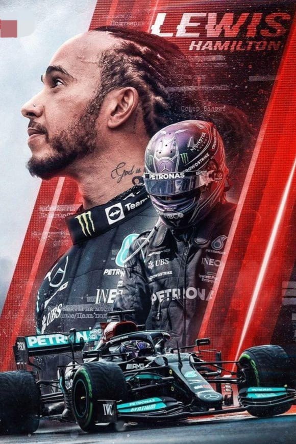 A stylized poster featuring a racing driver, a race car, and a large profile image of the driver in racing gear, with red graphic elements and text in the background—perfect for fans streaming every thrilling moment on IPTV Netherland.